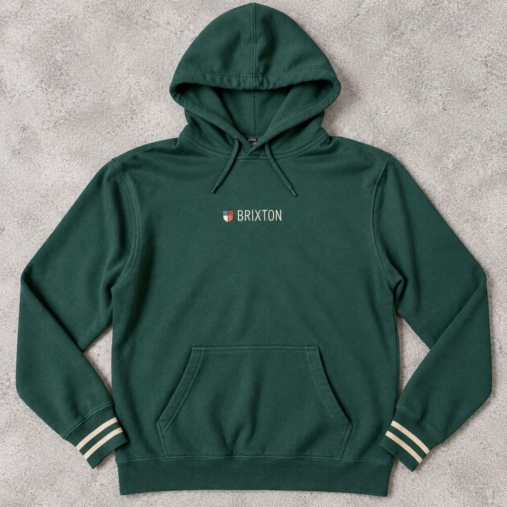 Brixton Men’s Medium Green Pullover Hoodie Logo Sweatshirt